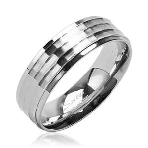 Snubní prsten z chirurgické oceli s matným středovým pruhem a lesklým okrajem - Velikost: 66