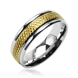 Snubní prsten z chirurgické oceli se středovým zlatým kosočtvercovým pruhem - Velikost: 52