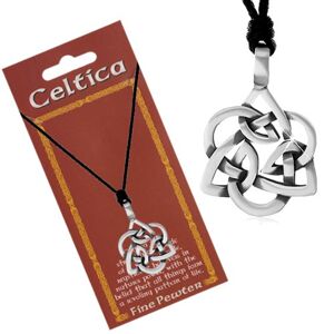 Šňůrkový náhrdelník, patinovaný přívěsek stříbrné barvy - keltský uzel