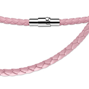 Šňůrkový náhrdelník z růžové kůže – pletený vzor, magnetické zapínání s pojistkou