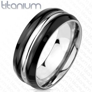 Stříbrná titanová obroučka - černé okraje, stříbrný středový pásek, 8 mm - Velikost: 67