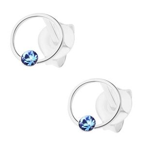 Stříbrné náušnice 925, kroužek s modrým krystalkem Swarovski