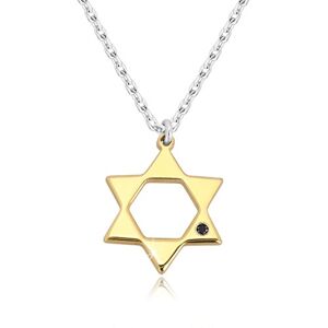 Stříbrný 925 náhrdelník - Davidova hvězda ve zlatém odstínu, černý diamant