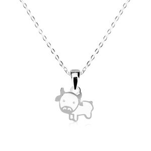 Stříbrný 925 náhrdelník - lesklá kravička s bílou glazurou, řetízek z oválných oček