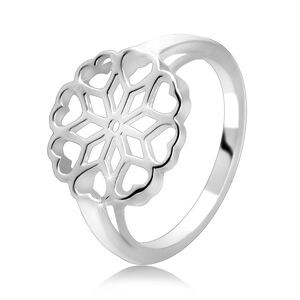 Stříbrný 925 prsten - vyřezávaný květ, srdíčkovité okvětní lístky - Velikost: 64
