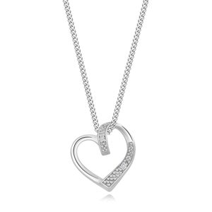 Stříbrný náhrdelník 925 - čiré diamanty, obrys srdce s vlnitým ramenem, nastavitelný