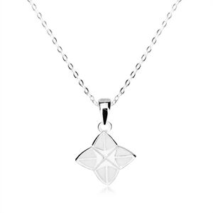 Stříbrný náhrdelník 925 - čtyřcípá hvězda zdobená bílou glazurou, lesklý řetízek