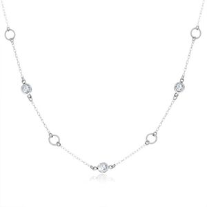 Stříbrný náhrdelník 925, kruhy - ozdobné zářezy, čiré blyštivé zirkony