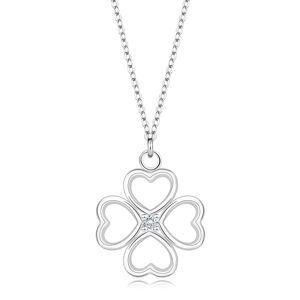 Stříbrný náhrdelník 925 - srdcový čtyřlístek s čirým diamantem