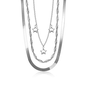 Stříbrný náhrdelník 925 - tři druhy řetízků, lesklé hvězdy, nastavitelný