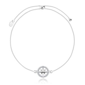 Stříbrný náramek 925, navlékací - tenký hadí řetízek, kompas, čiré zirkony