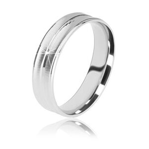 Stříbrný prsten 925 - dva matné zářezy a jeden lesklý proužek uprostřed, 5 mm - Velikost: 60