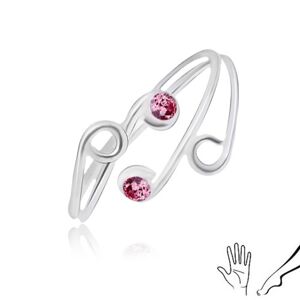 Stříbrný prsten 925 na ruku nebo nohu, rozvětvená ramena s růžovými zirkony