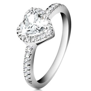 Stříbrný prsten 925 - třpytivé srdce s čirým zirkonovým lemem - Velikost: 50