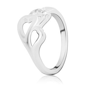 Stříbrný prsten – tři srdíčka, vsazené zirkonky - Velikost: 65