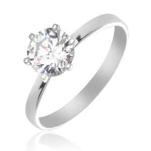 Stříbrný snubní prsten 925 - čirý zirkon uchycený šesti paličkami - Velikost: 57