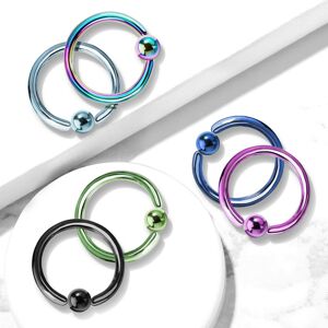 Titanový piercing - kroužek s lesklou kuličkou uprostřed - Tloušťka piercingu: 1,2 mm, Barva zirkonu: Světlá zelená - G
