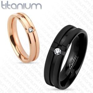 Titanový prsten měděné barvy, dekorativní zářezy, čirý zirkon, 4 mm - Velikost: 57