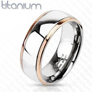 Titanový prsten s okraji měděné barvy a středem stříbrné barvy - Velikost: 52