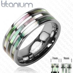 Titanový prsten se třemi perleťovými pruhy v duhových odstínech - Velikost: 57