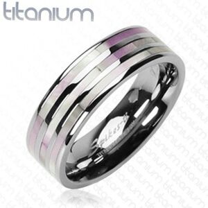 Titanový prsten - tři perleťové pruhy - Velikost: 62