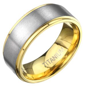 Titanový prsten ve zlaté barvě s matným stříbrným pásem - Velikost: 65