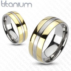 Titanový prsten - zlatá a stříbrná barevná kombinace - Velikost: 49