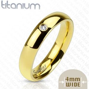 Titanový prsten zlaté barvy se zirkonem, 4 mm - Velikost: 55