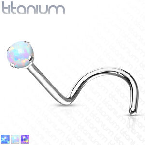 Titanový zahnutý piercing do nosu - syntetický opál, duhové odlesky, 0,8 mm - Barva: Fialová