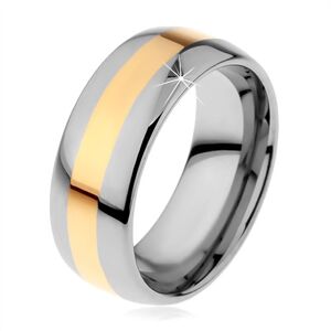 Wolframový prsten v dvoubarevném provedení - proužek zlaté barvy, 8 mm - Velikost: 54