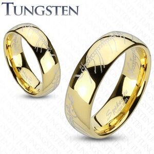 Wolframový prsten ve zlatém odstínu, motiv písma z Pána prstenů, 8 mm - Velikost: 49