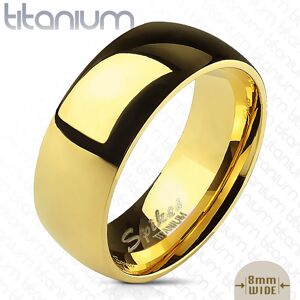 Zaoblený hladký titanový prsten ve zlatém odstínu, 8 mm - Velikost: 65