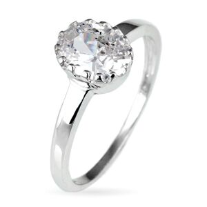 Zásnubní prsten ze stříbra 925 - oválný zirkon v korunce - Velikost: 55