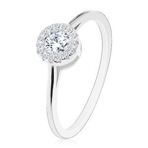Zásnubní stříbrný prsten 925, kulatý transparentní zirkon s čirou obrubou - Velikost: 50