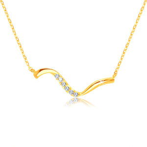 Zlatý 14K náhrdelník - nepravidelná zvlněná linie, čiré zirkony