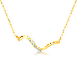 Zlatý 9K náhrdelník - nepravidelná zvlněná linie, čiré zirkony