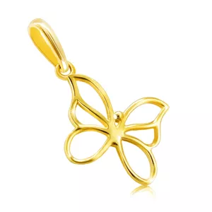Zlatý 9K přívěsek - motýlek s úzkými hladkými liniemi, křídla s výřezy, drobná kulička uprostřed