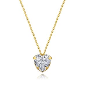 Zlatý náhrdelník 375, žluté zlato - čiré zirkonové srdce, tenký řetízek