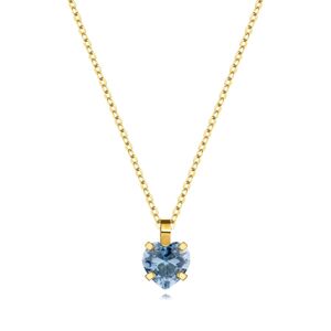 Zlatý náhrdelník 585, žluté zlato - světle modré zirkonové srdce, jemný řetízek