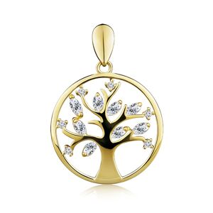 Zlatý přívěsek ze žlutého 9K zlata - strom života v kruhu, zirkonové listy