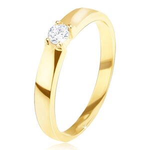 Zlatý prsten 585 - lesklý, hladký, kulatý čirý zirkon v kotlíku - Velikost: 58
