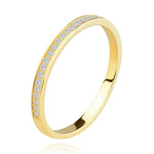 Zlatý prsten 585 ve žluté barvě - řada kulatých zirkonů, hladký okraj, 1,8 mm - Velikost: 54