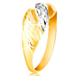 Zlatý prsten 585 - vypouklé pásy žlutého a bílého zlata, blýskavé rýhy - Velikost: 62